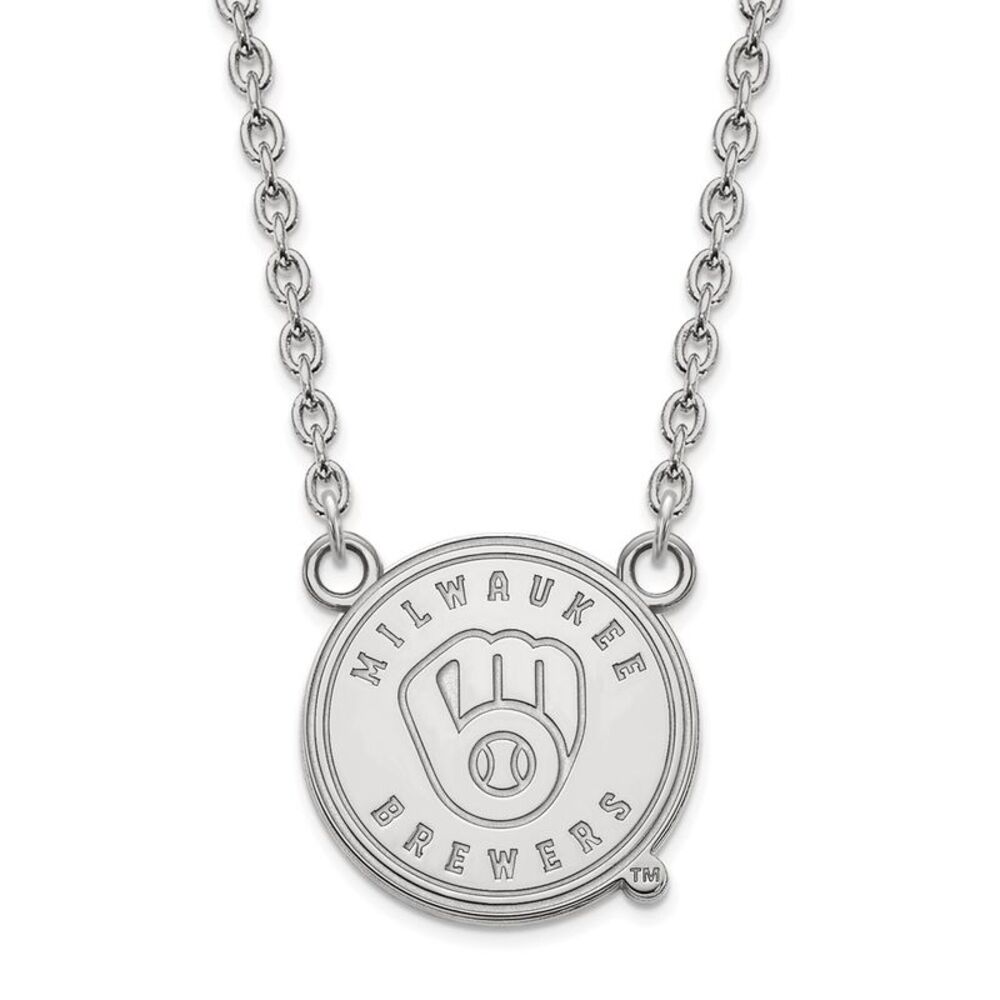 Sterling Silver MLB Milwaukee Brewers Large Disc Necklace, 18 Inch